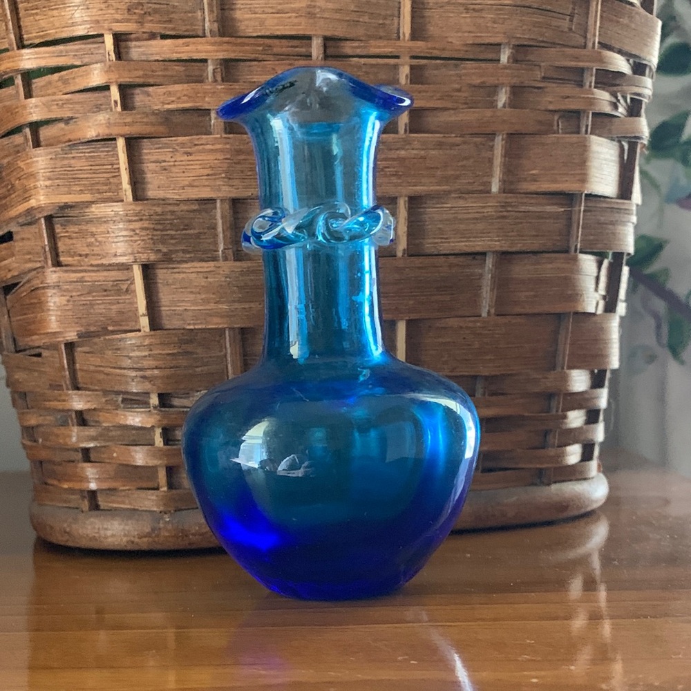 Small Cobalt Blue Decorative Glass Bud Vase
